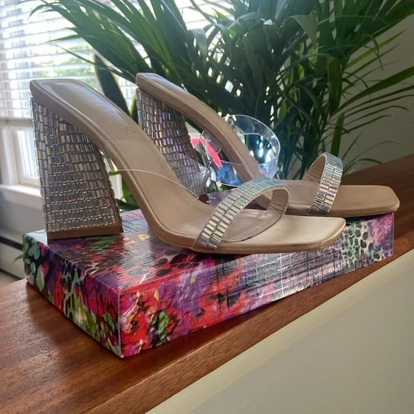 Cape Robbins Milus Slip On Block Chunky Heels | Rhinestones