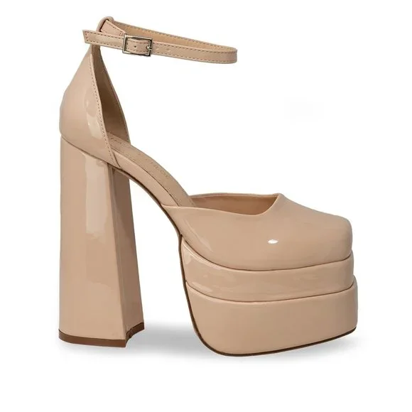 Platform Chunky Heels for Women, with Block Heel and Ankle Strap Design