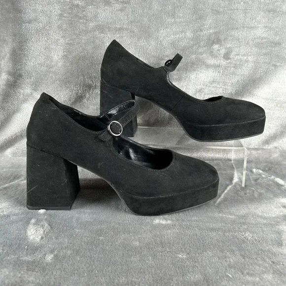 Limelight Geri Black Faux Suede Platform Mary Jane Block Heels Womens 8M 106176