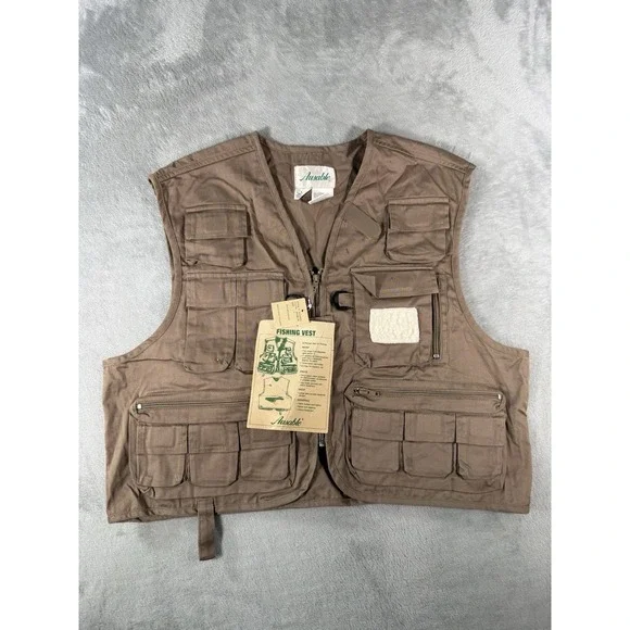 Ausable Fishing Vest Mens Large Tan Full Zip Cotton Twill Angler Outdoor NWT