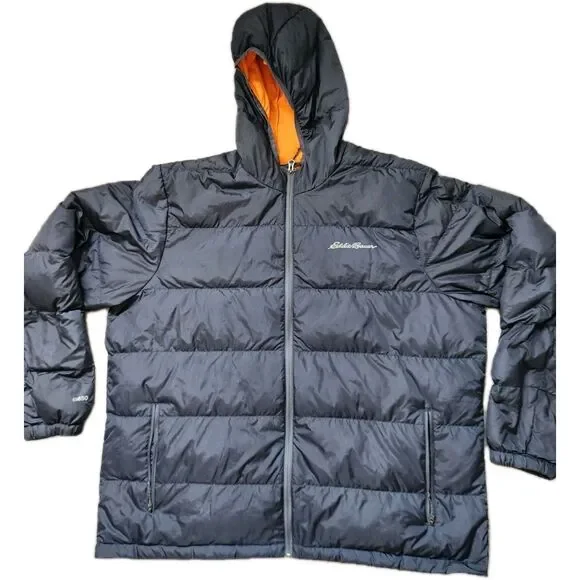 Eddie Bauer 650 Fill Down Jacket Mens XXL Blue Hooded Puffer Full Zip EB650 EUC