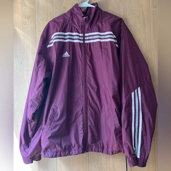 Vintage Adidas Windbreaker Jacket Men’s Large Maroon 3 Stripe Full Zip AWV004