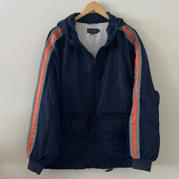 J. Crew Oarsman 90’s Rain Windbreaker Reflective‎ Full Zip Jacket Size XL