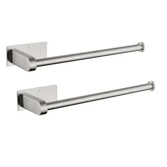 Stainless Steel Dual Paper Towel Holder Brushed Silver Adhesive Wall‎ Mount 13in