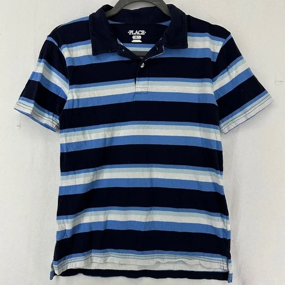 The Children’s‎ Place Short Sleeve Striped Jersey Polo Youth Boys Size L Blue