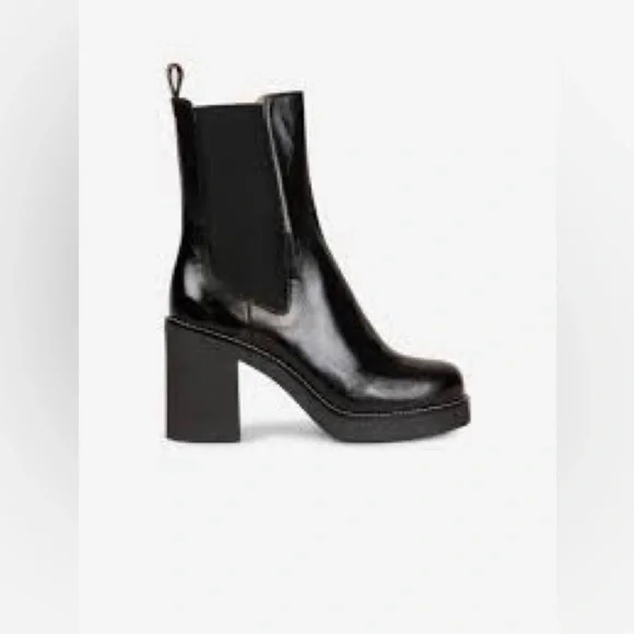 NWOB Barbara Bui Black Elastic Leather Platform Ankle Boots Sz-US-9.5/EU-39.5
