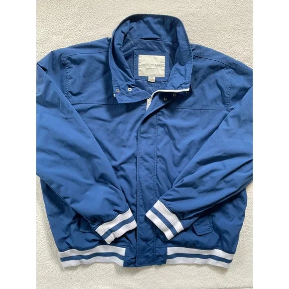 AE American Eagle‎ Mens XXL Bomber Jacket Blue Striped Cuffs Trim Lined Premium