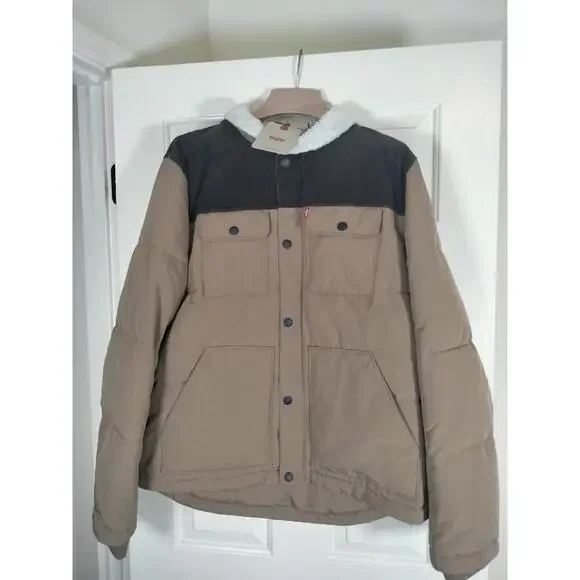 NWT Levi's Quilted Woodsman Puffer Jacket‎ Sz L (Tag Says M) Brown & Tan
