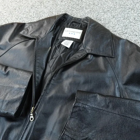 Covington Jacket Mens L Black Leather Bomber Full Zip Coat Aviator Motorcycle