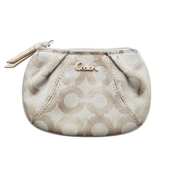 Coach Signature C Vintage Card/ Coin Case Keychain Canvas Wallet Color Tan