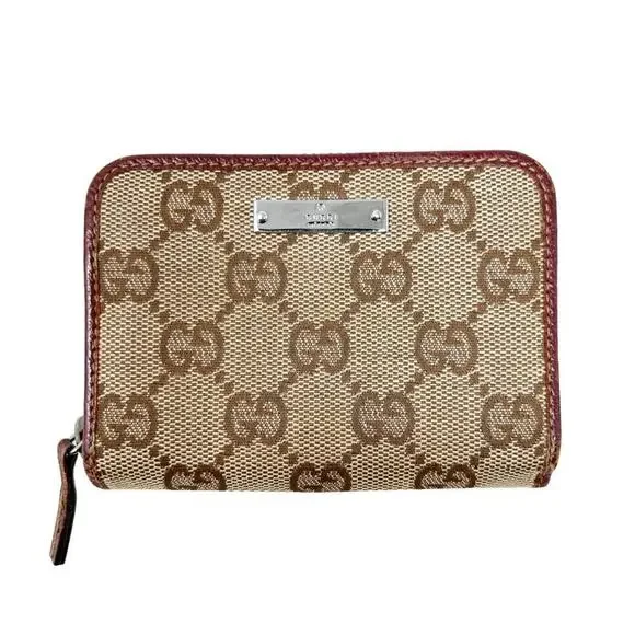 Gucci GG Supreme Canvas Burgundy Trim‎ Small Zip Wallet