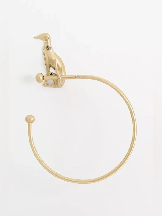 New Anthropologie Home Decor Brass Caine Dog Brass Towel Ring Bath Storage