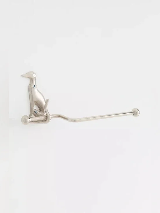 New Anthropologie Home Decor Silver Caine Dog Brass Toilet Paper Holder Hook