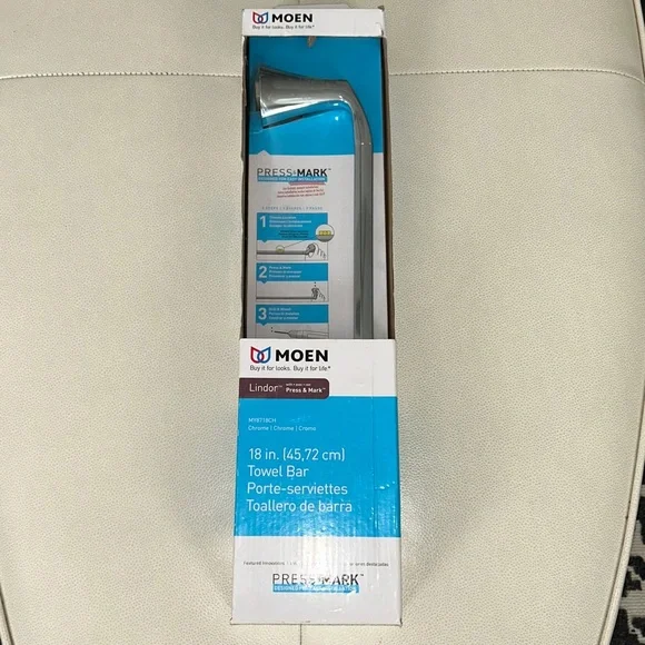 Moen Towel Bar Lindor Chrome 18” New Press Mark Bathroom Easy Installation