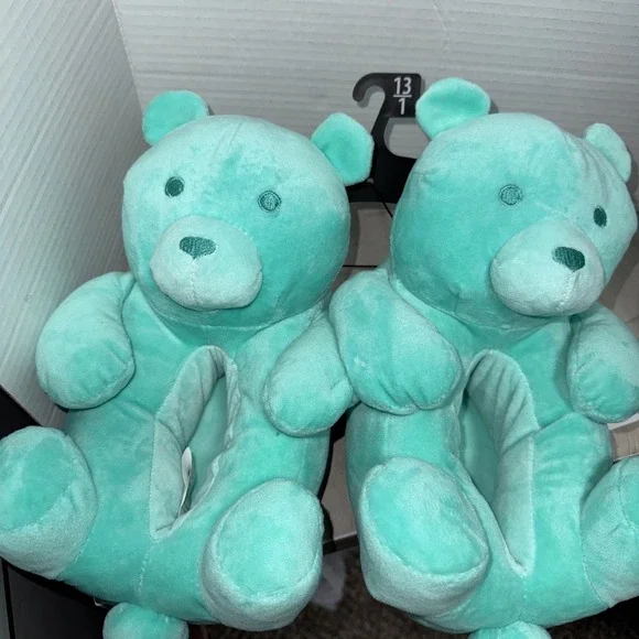 Kids Turquoise Bear House Slippers . Size 13/1 NWT