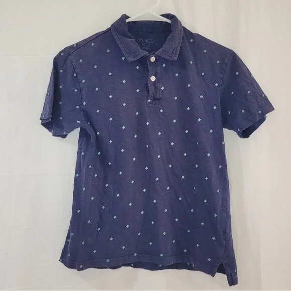 The children's place large 10/12 boys blue polo with green diamond accents