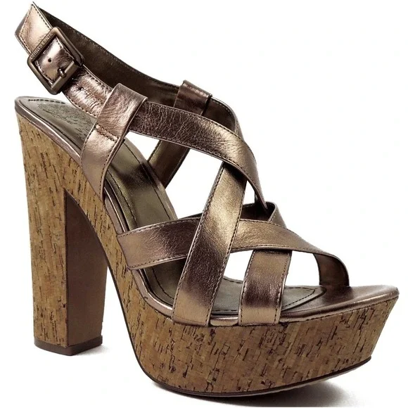 Vince Camuto Women's Duval Platform Strappy Cork Sandals Bronze 8.5 Metallic Y2K
