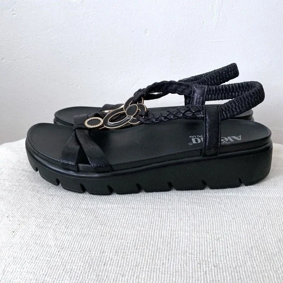 Alegria Leather Sandals Black Platform Braided‎ Women's Euro Size 38