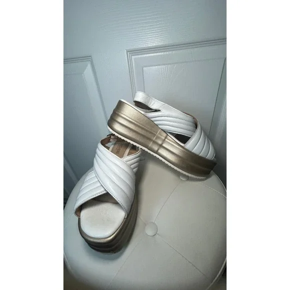 Cordani Platform Sandals Womens EU 40 US 9 White Gold Leather Slingback Italy