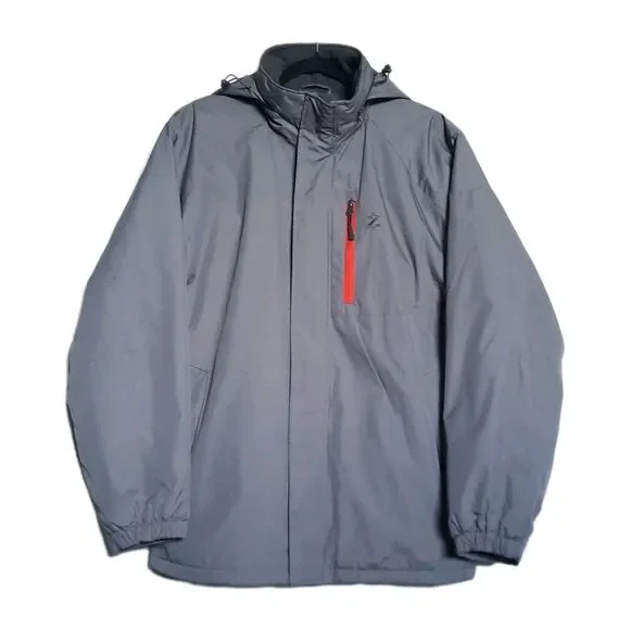 Izod Men Gray Performx Hooded Fleece Lined Jacket Front Side Zip Pockets Sz S