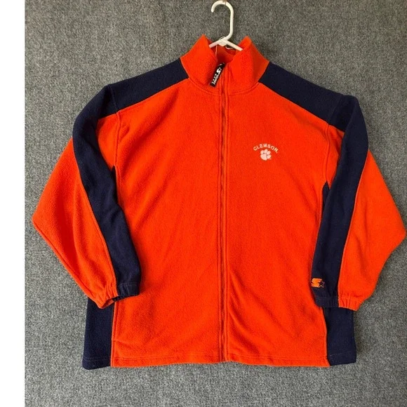 Starter Clemson Tigers Mens 2XL Fleece Pullover Jacket Orange Blue‎