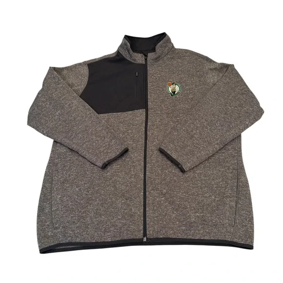 Antigua Boston Celtics Mens 2XL Full Zip Fleece Jacket Heather Grey Black‎ NBA