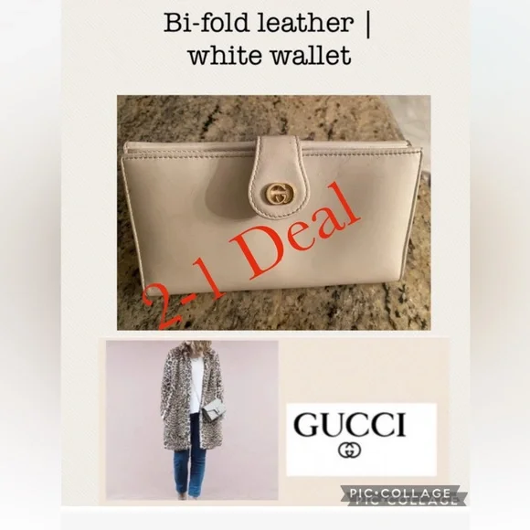 2-1 Deal Gucci|white leather Bi-Fold wallet ++free shopping bag :)