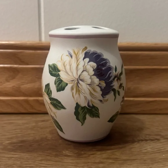 Vintage Floral Porcelain Toothbrush Holder Shabby Chic Vanity Decor