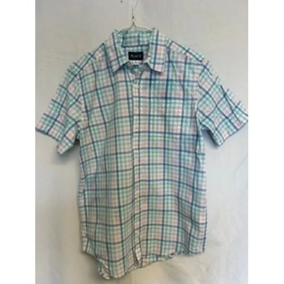 The Children's Place Short Sleeve Rainbow Gingham Poplin Button Up Boys 14