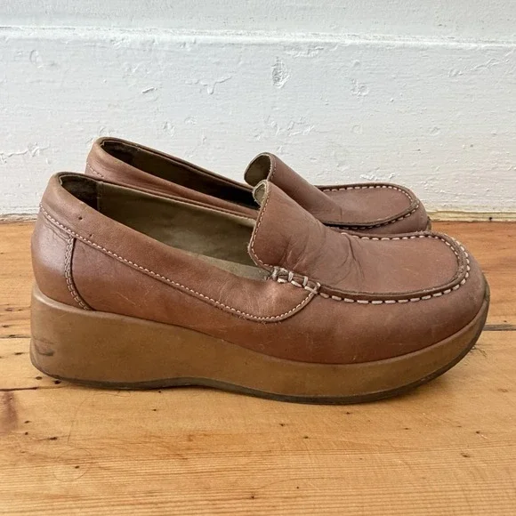 Y2K Steve Madden Womens Platform Loafers US 6.5 Brown Leather‎ Chunky 90s Bratz