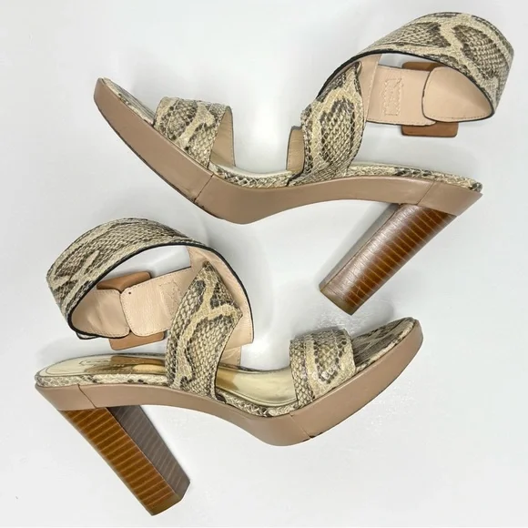 Coach Snakeskin-Embossed Platform Sandals with Wood Heel