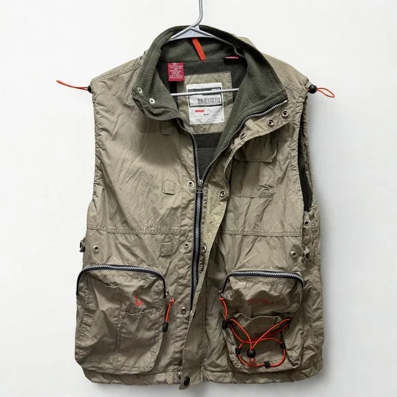 A.P.CO. VRIKA Men's‎ Cargo Vest Utility Pockets Khaki Green Full Zip Outdoor L