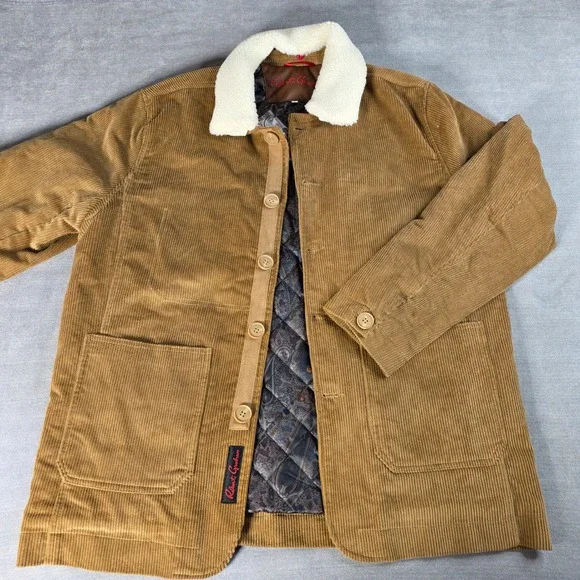 NWT Robert Graham Men's Camel Corduroy Sherpa Lined Jacket Size‎ L Barn Coat