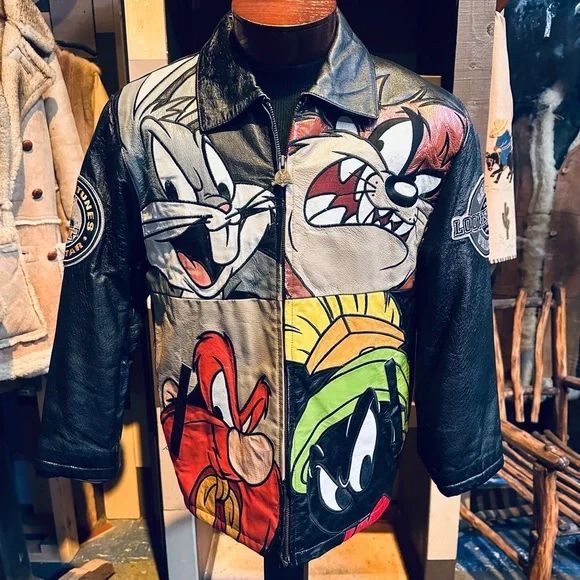 Looney Tunes Urban Gear Vintage Leather Jacket with Bugs, Taz, Marvin & Yosemite