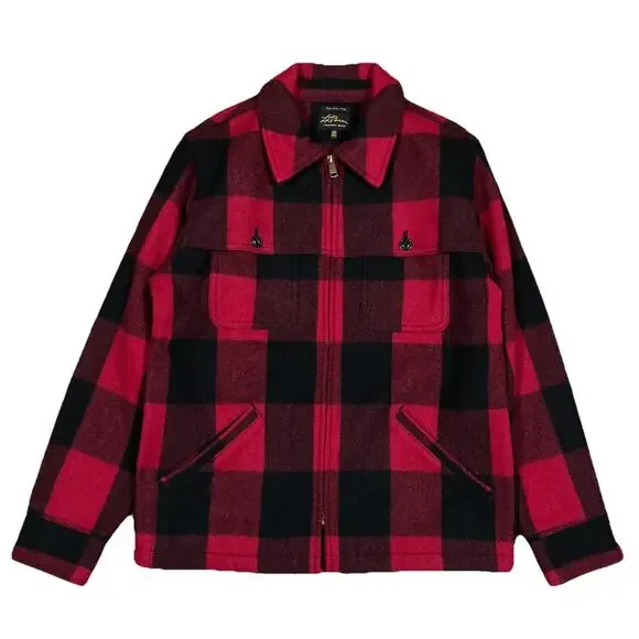 LL Bean Archive Collection Beans Stag Jacket Wool Blend Red Buffalo Plaid Medium