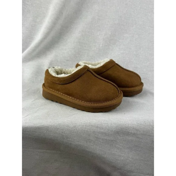 Cat & Jack Toddler Boys Girls Chestnut Faux Suede Fur Lined Slippers Size‎ 6 NEW