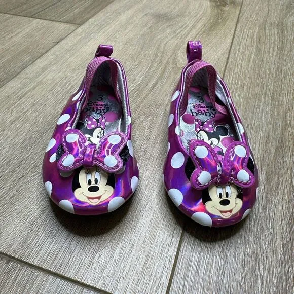 Disney Baby Minnie Mouse Shoes‎ Slip On Strap Pink Size 3 Preowned