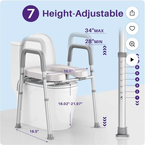 Height-Adjustable Toilet Safety Frame in Gray