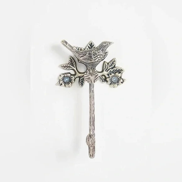 New Anthropologie Silver Everlee Bird Bathroom Bath Key Towel Hat Hook