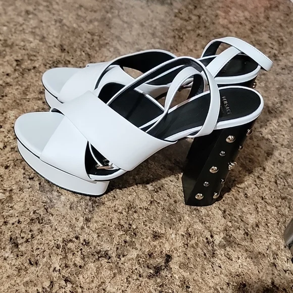 Versace Medusa Studded White Leather Platform Sandals