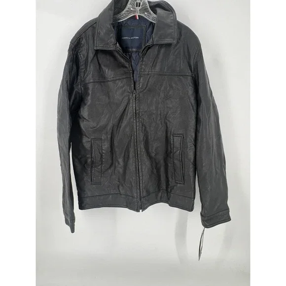 Tommy Hilfiger Faux Leather Jacket Men's M Black Premium Finish Coat‎ NWT