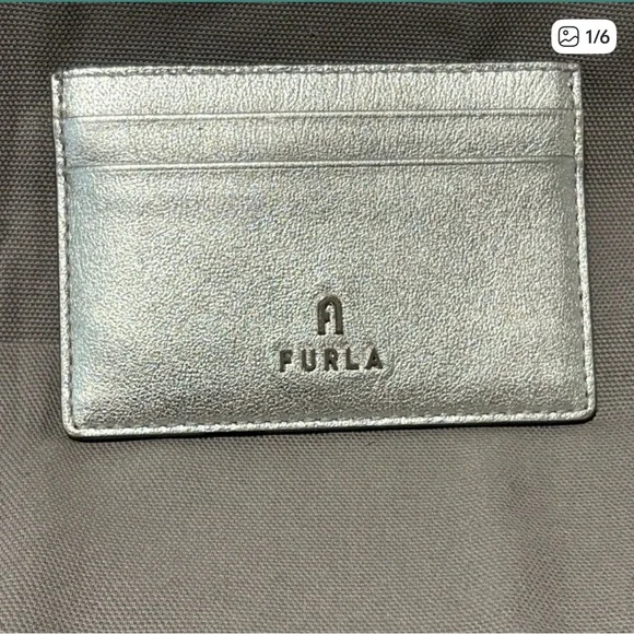 Furla Metallic Silver Leather Card Case