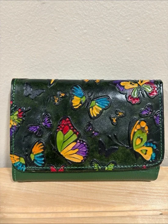 Green Butterfly Embossed Leather Wallet - Women Bags