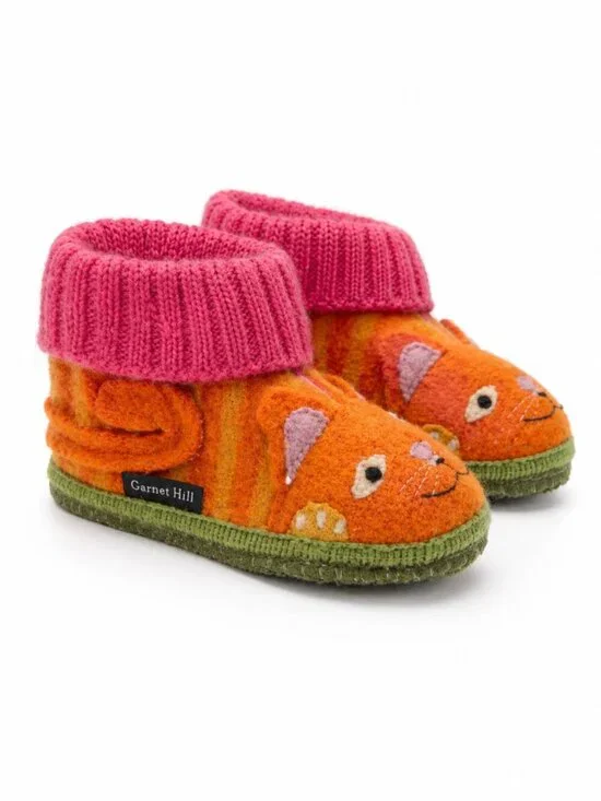 Kids GARNET HILL Boiled Wool Ginger Cat Slipper Boots Sz 8