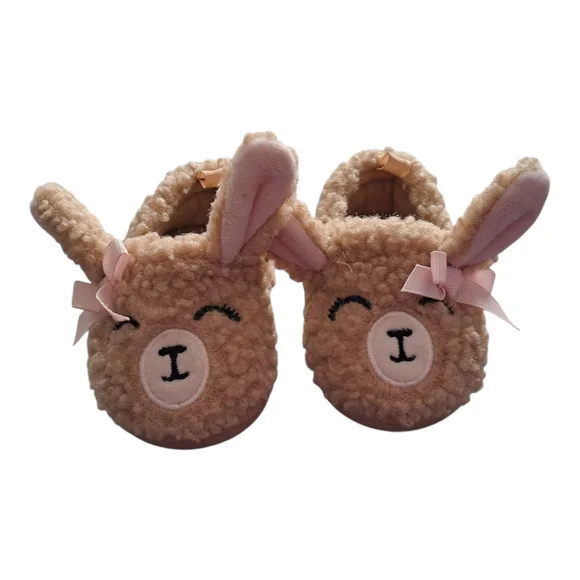 Wonder Nation‎ Baby Girls Farm Animal Slippers, Tan and Pink Size 2