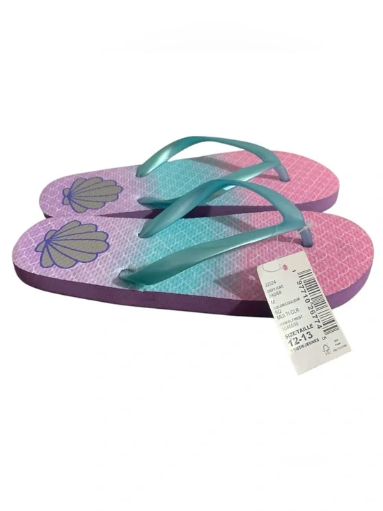 The Children's Place Pink Purple Teal Mermaid Shell Flip Flops Girl 12/13