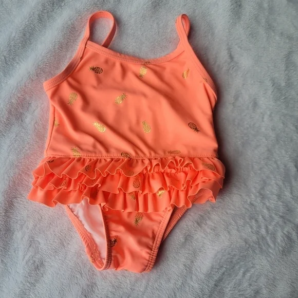 The children's place pineapple one piece ruffle baby swim suit 9-12 months