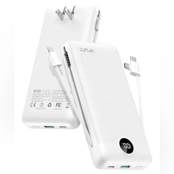 White Portable Power Bank with Built-in Cables The Box Is Damage