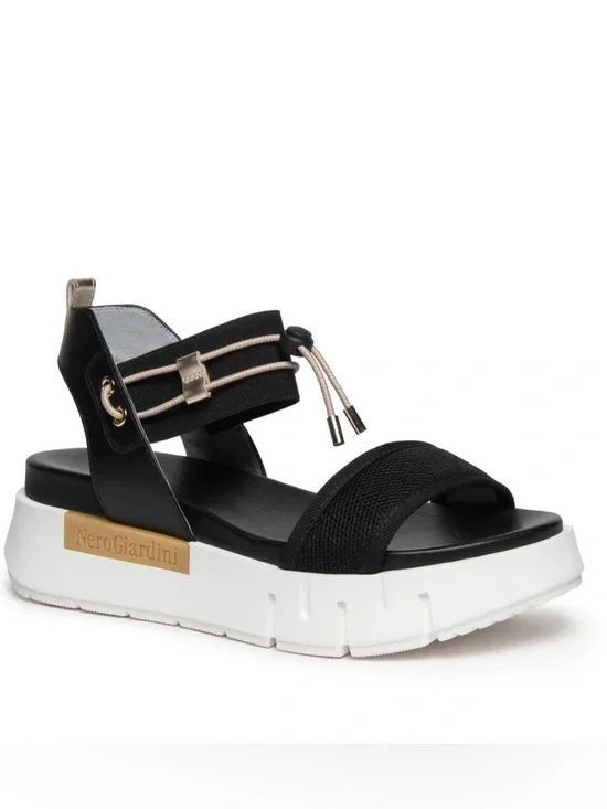 NEROGIARDINI Chey Bungee Platform Flat Sandal - Black size 40/US10