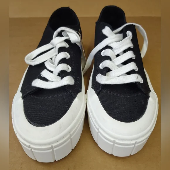 Mad Love Platform Sneakers Shoes Canvas Black Lace Up Fran‎ Womens Size 10